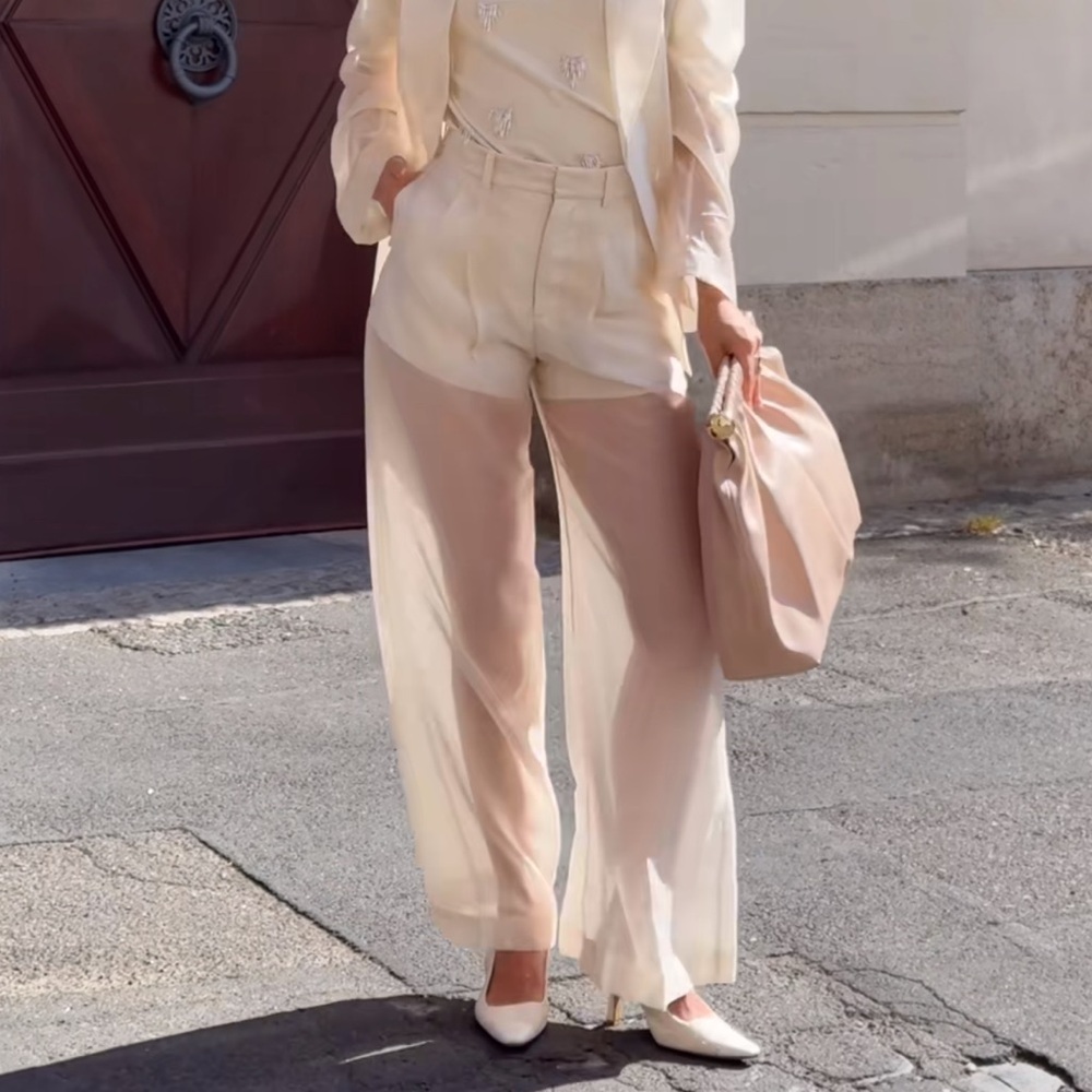 H&M EDITION WIDE-LEG SHEER PANTS - Picture 10 of 14